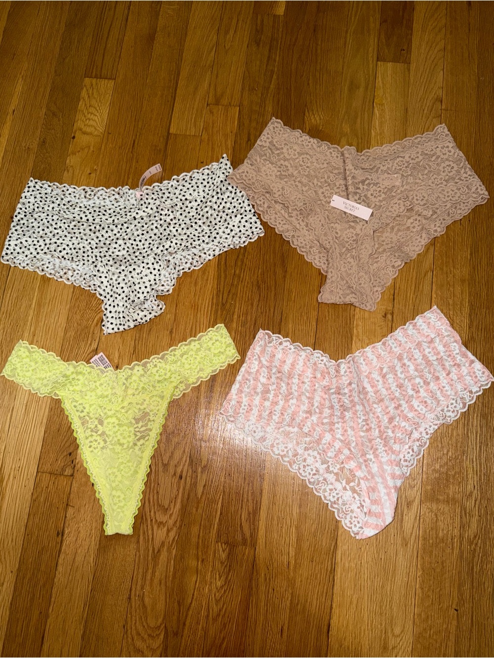4 Pack Size XL Victoria’s Secret Cotton Lace-Trim Cheeky Thong Panty Bundle Lot
